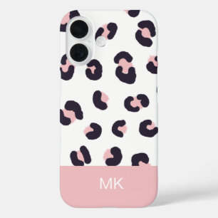 Rosa Leopardenprint mit Monogramm iPhone 16 Hülle