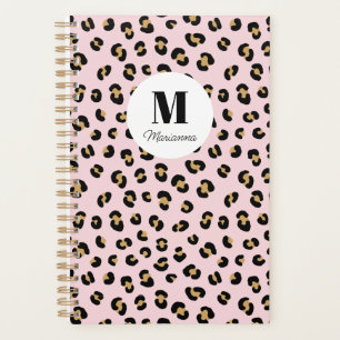 Rosa Leopardenprint-Monogramm-Name Planer