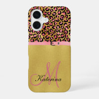 Rosa Leopardenprint und Goldfolie iPhone-Hülle