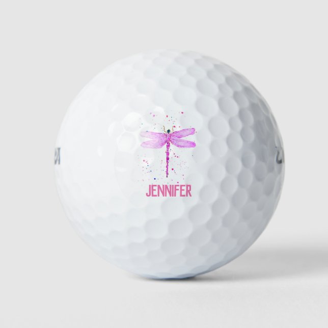 Rosa Libelle Niedlich Name Golfbälle (Vorderseite)