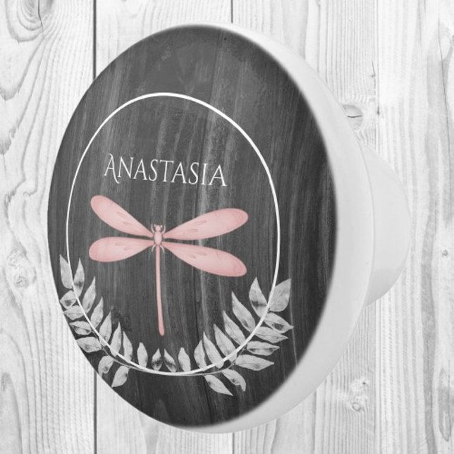 Rosa Libelle Rustikale Personalisierte Keramik Keramikknauf (Pink Dragonfly Rustic Personalized Ceramic Knob)