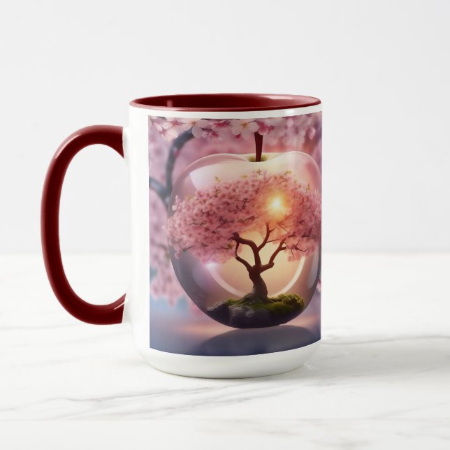 Rosa lichtdurchlässiger Apfelwein mit Apfelbaum-Sz Tasse (Links)