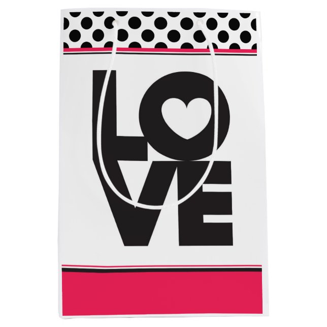 Rosa Liebe Black Dots Geschenktasche Mittlere Geschenktüte (Vorderseite)