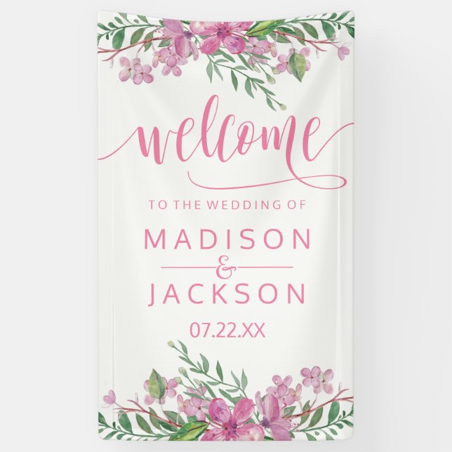 Rosa Liebe Blüten Hochzeitsempfang Banner (Vertikal)