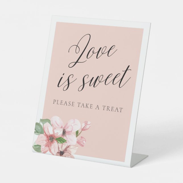 Rosa Liebe der Blumenkalligraphie ist Sweet Sign Sockelschild (Vorderseite)