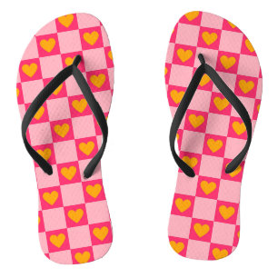 Rosa Liebe des roten Gelbherzes Y2K Muster überprü Flip Flops