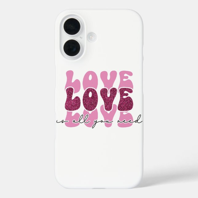 Rosa "Liebe" gestapelte Bubble-Schrift iPhone 16 Hülle (Rückseite)
