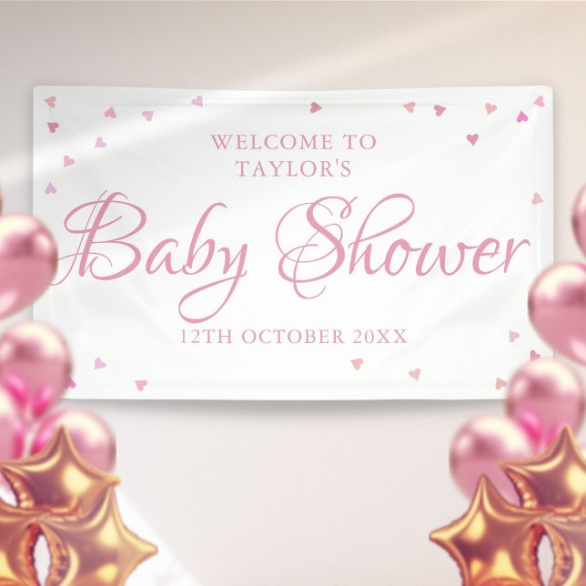 Rosa Liebe Herz Baby Girl Dusche Begrüßungszeichen Banner (Pink Love Hearts Baby Girl Shower Welcome Sign)
