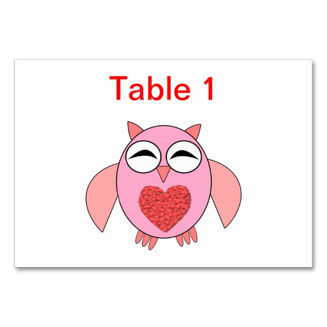 Rosa Liebe Herz Owl Anpassbare Tablette Tischnummer (Vorderseite)