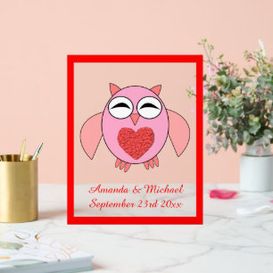 Rosa Liebe Herz Owl Custom Wedding Acrylschild
