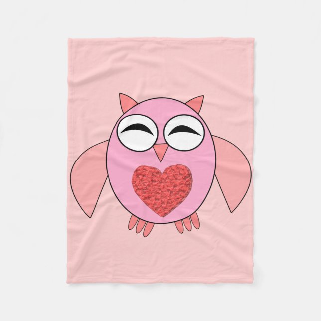 Rosa Liebe Herz Owl Fleece Blankon (Vorderseite)