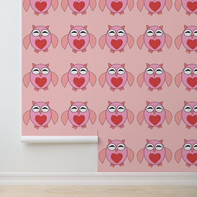 Rosa Liebe Herz Owl Gemustert Tapete (Anwendung)