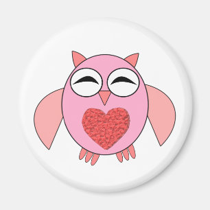 Rosa Liebe Herz Owl Magnet