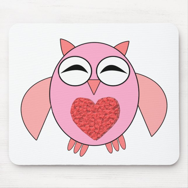 Rosa Liebe Herz Owl Mousepad (Vorne)