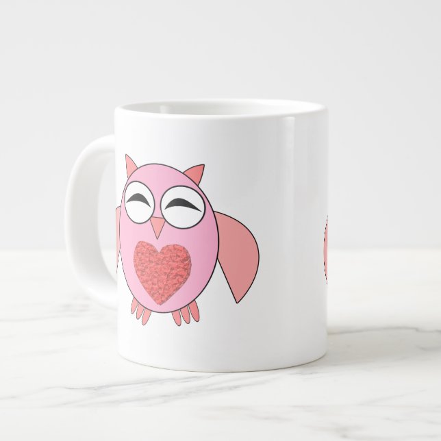 Rosa Liebe Herz Owl Tasse (Vorderseite Links)