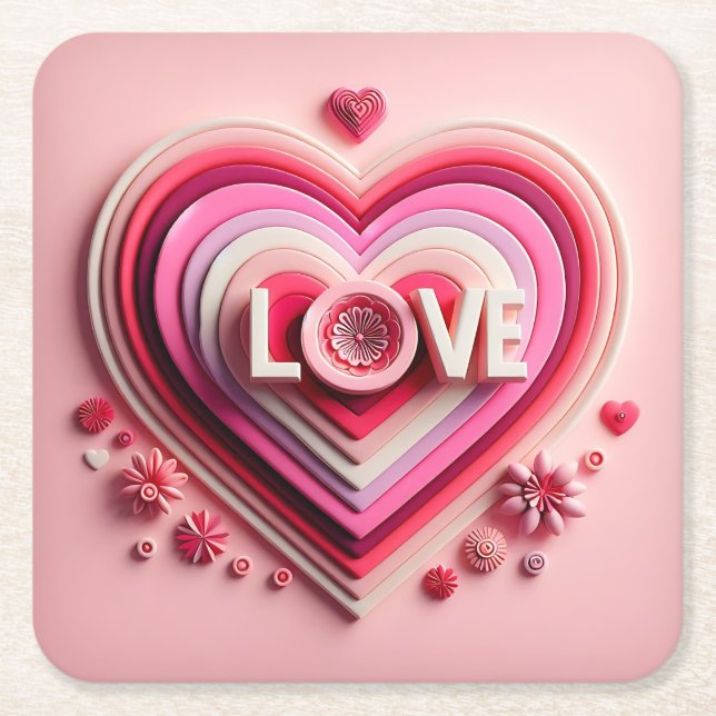 Rosa Liebe Herz Untersetzer Set (Vorderseite)