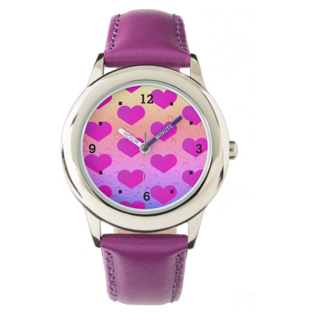 Rosa Liebe Herzrasenwache Armbanduhr (Vorderseite)
