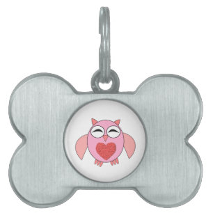 Rosa Liebe Heu Owl Pet Tag Tiermarke