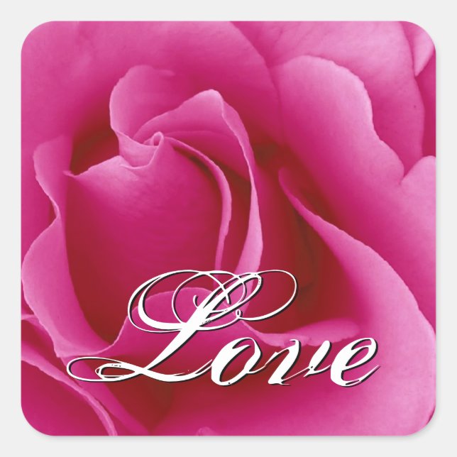 Rosa LIEBE Hochzeitsplatz Rose Quadratischer Aufkleber (Vorderseite)