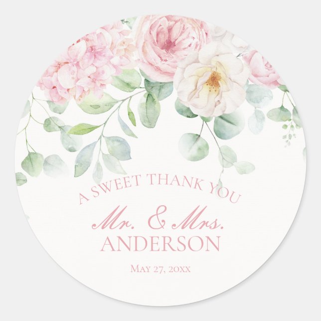 Rosa Liebe im blutfloralen Hydrangea-Hochzeitkreis Runder Aufkleber (Vorderseite)