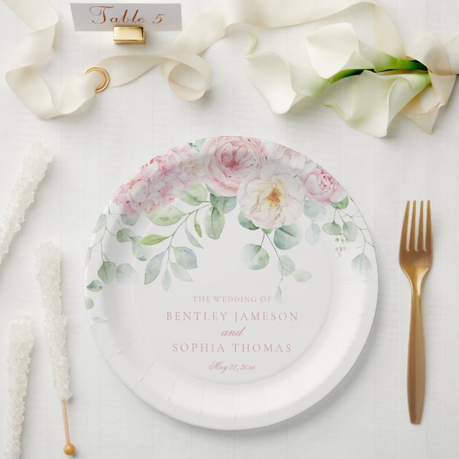 Rosa Liebe in Blümflorenhydrangea Hochzeit Pappteller (Hochzeit)