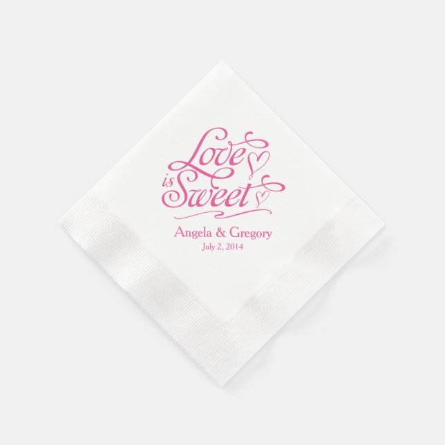Rosa Liebe ist Süßes Süßes Dessert Buffet Hochzeit Serviette (Ecke)