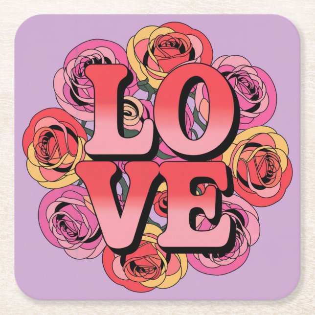 Rosa LIEBE Lavender Untersetzer Set (Vorderseite)
