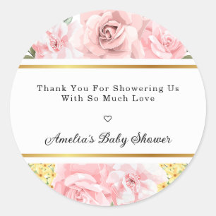 Rosa Liebe mit Blumenmuster und Dank Babydusche Runder Aufkleber