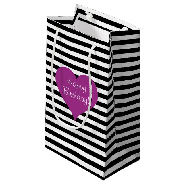 Rosa Liebe Schwarz-Weiß-Streifen Muster Text Kleine Geschenktüte (Vorderseite Schrägansicht)