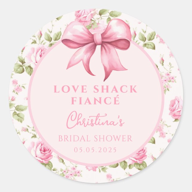 Rosa Liebe Shack Verlobte Brautparty Runder Aufkleber (Vorderseite)