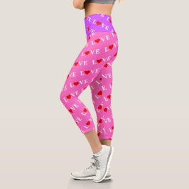 Rosa LIEBE und Herz Girly Chic Moderne Elegante Capri Leggings