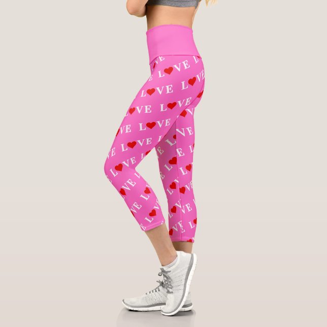 Rosa LIEBE und Herz Girly Chic Moderne Elegante Capri Leggings (Links)