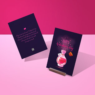Rosa Liebeselixier-Flasche Frohe Valentinstag-Kart Feiertagskarte