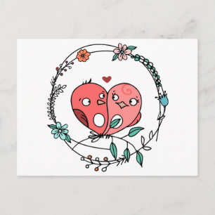Rosa Liebesvögel Florale Liebeshochzeit Postkarte