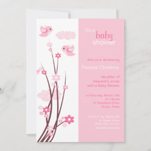 Rosa Liebesvögel Frühlingsblumen Babydusche Einladung