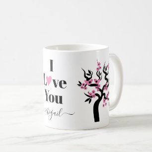 Rosa Liebesvögel Sakura Kirschbaum und Blüte Kaffeetasse