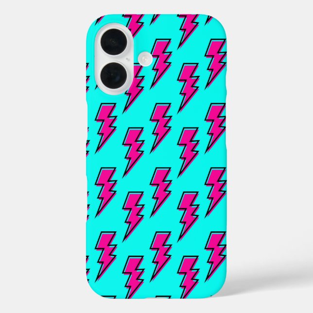 Rosa Lightning Volt Handyhülle 80er Design iPhone 16 Hülle (Rückseite)