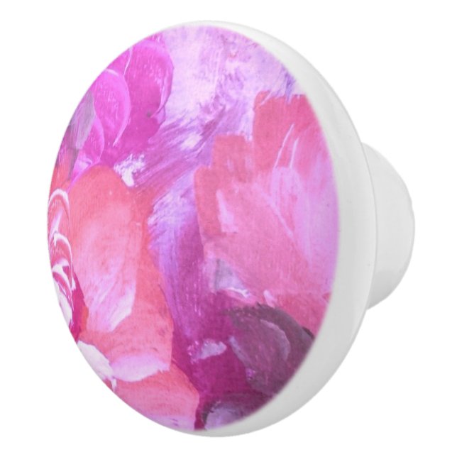 Rosa Lila Abstrakte Aquarellfarben-Blume Dresser Keramikknauf (Rechts)