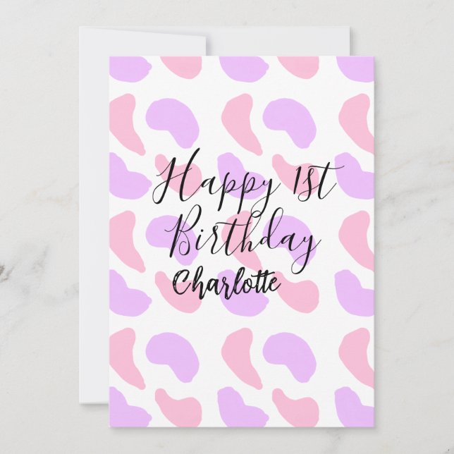 Rosa lila abstrakte Formen glücklich 1. Einladung (Vorderseite)