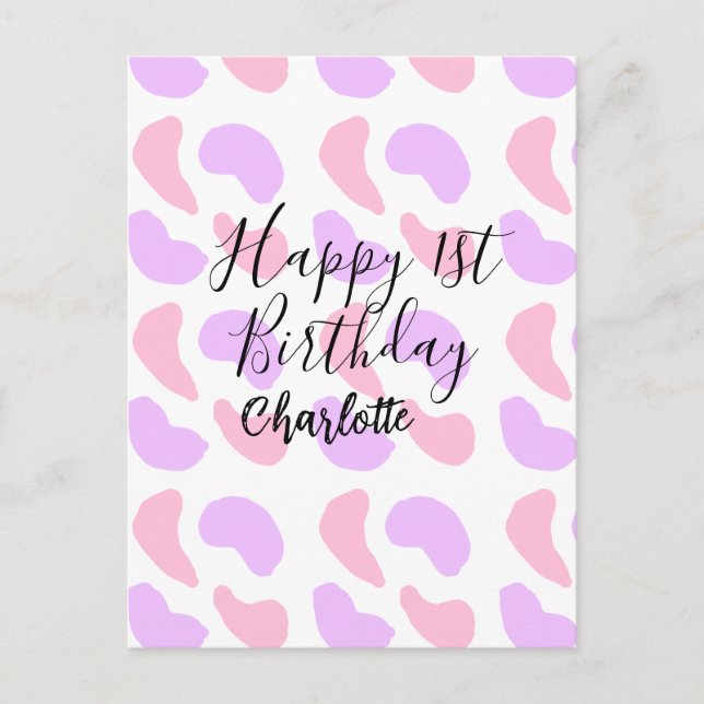Rosa lila abstrakte Formen glücklich 1. Postkarte (Vorderseite)