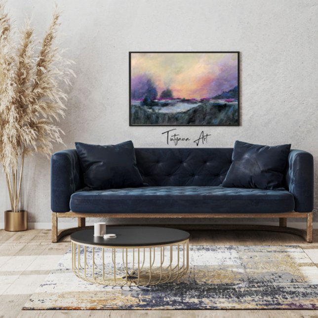 Rosa Lila Abstrakte Landschaft Sonnenuntergang Leinwanddruck (Pink Purple Abstract Landscape Sunset Canvas Print Wall Art)