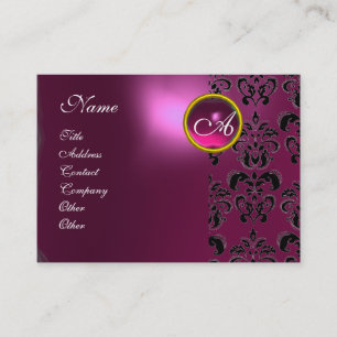 ROSA LILA AMETHYST DAMAST MONOGRAMM ,fuchsia Visitenkarte