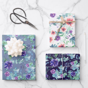 Rosa Lila Anemonen Frühling Brautparty Geschenkpapier Set