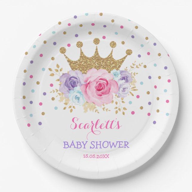 Rosa Lila Aquamarine Crown Princess Baby Shower Gi Pappteller (Vorderseite)