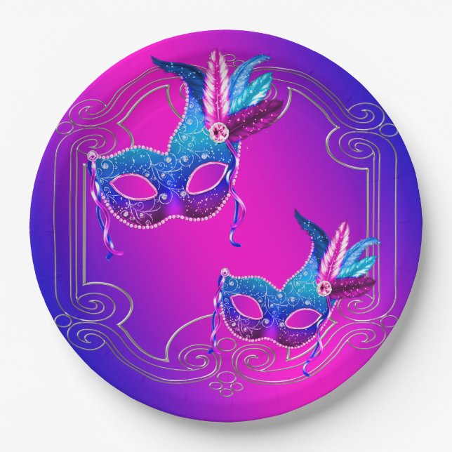 Rosa Lila Aquamarine Masquerade Pappteller (Vorderseite)