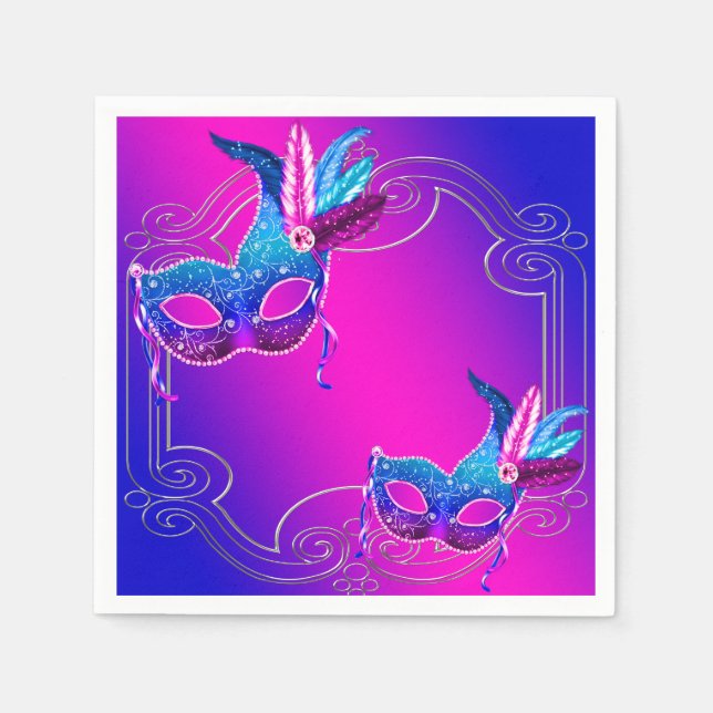 Rosa Lila Aquamarines Blue Masquerade Party Serviette (Vorderseite)