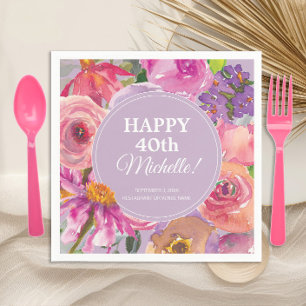 Rosa Lila Aquarellblume 40. Geburtstag Serviette