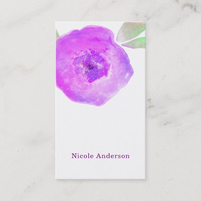 Rosa Lila Aquarellfarben Blume Moderne Eleganz Visitenkarte (Vorderseite)