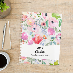 Rosa lila aquarellierte Blumen 2026 Planer
