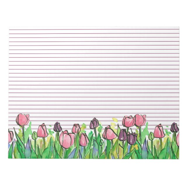Rosa Lila Aquarelltulpen Linde Notizblock (Vorderseite)